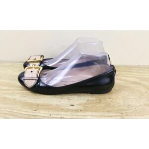 Giuseppe Zanotti Womens Flats 38 Black Tan Patent Leather Buckle Gold Trim Shoes